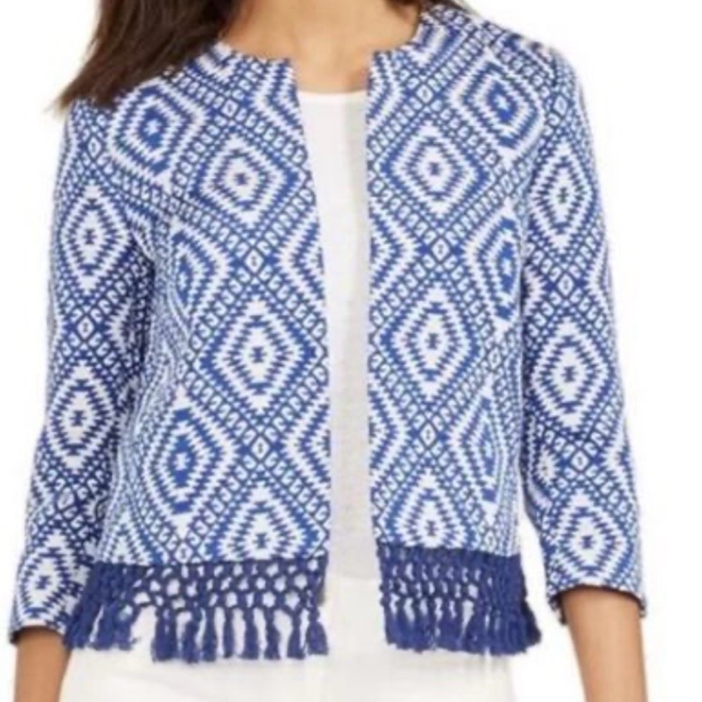J McLaughlin Rialto diamond jacquard Fringe Jacket